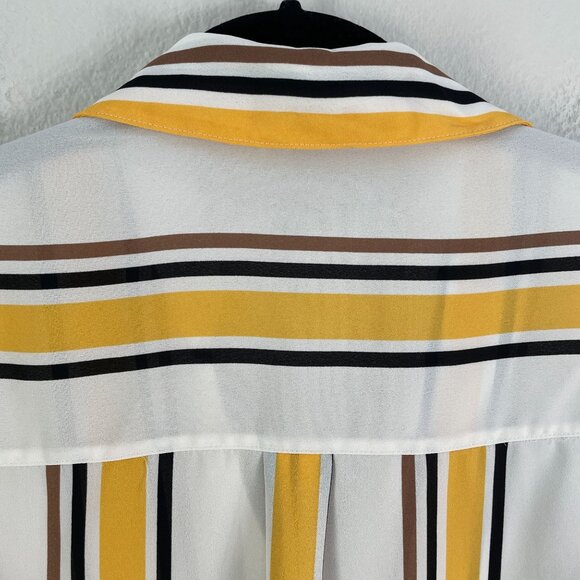 Express Womens Medium Roll Tab Sleeve Shirt Button Up Striped Pocket Blouse Top - Picture 8 of 8